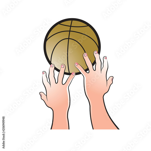 isolated two hands catching basket ball vector drawing