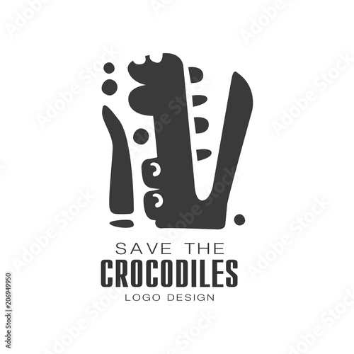 Save the crocodiles logo design, protection of wild animal black and white sign vector Illustrations on a white background