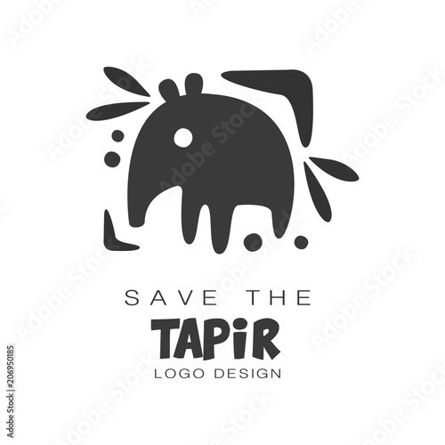 Save the tapir logo design, protection of wild animal black and white sign vector Illustrations on a white background