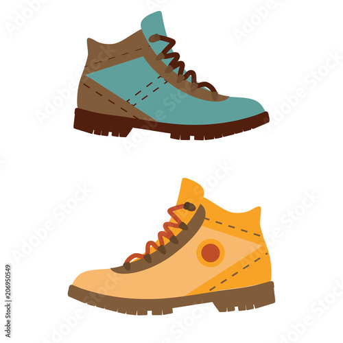 Tourist hiking boots icon. Trekking shoes vector. Outdoor activity man footwear isolated on white background