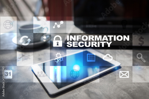 Information security and data protection concept on the virtual screen.