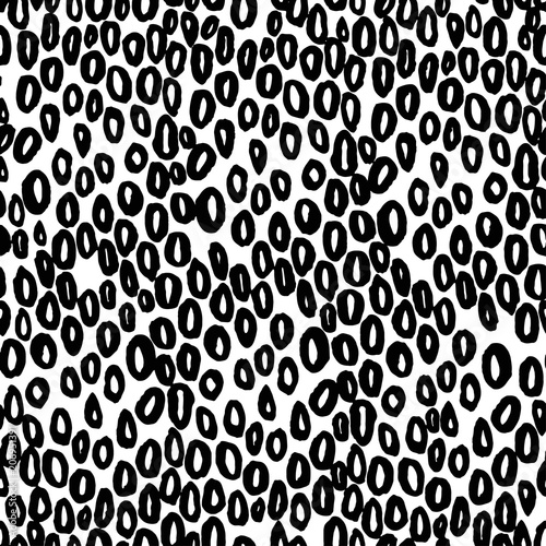 Seamless vector abstract pattern with black rounds on white for textile, fabric, craft, mugs,