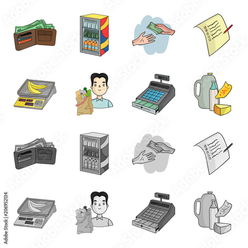 Package, scales, banana, fruit .Supermarket set collection icons in cartoon,monochrome style vector symbol stock illustration web.