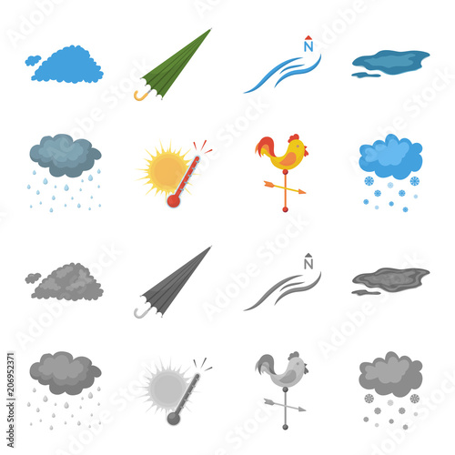 Rain, snow, heat, weathervane. The weather set collection icons in cartoon,monochrome style vector symbol stock illustration web. photo