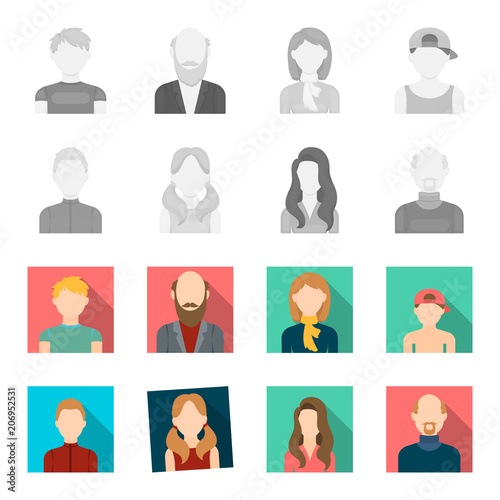 Boy blond, bald man, girl with tails, woman.Avatar set collection icons in monochrome,flat style vector symbol stock illustration web.