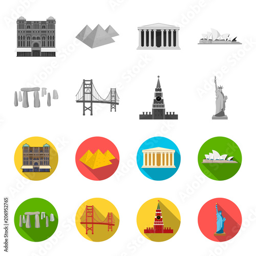 Sights of different countries monochrome,flat icons in set collection for design. Famous building vector symbol stock web illustration.