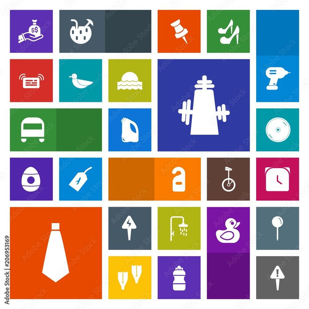 Fototapeta premium Modern, simple, colorful vector icon set with finance, label, sky, money, notification, hotel, wildlife, drill, bus, exclamation, cd, watch, time, can, energy, mark, privacy, animal, nature, tie icons
