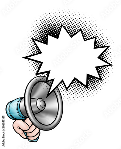 Hand Holding Megaphone Speech Bubble