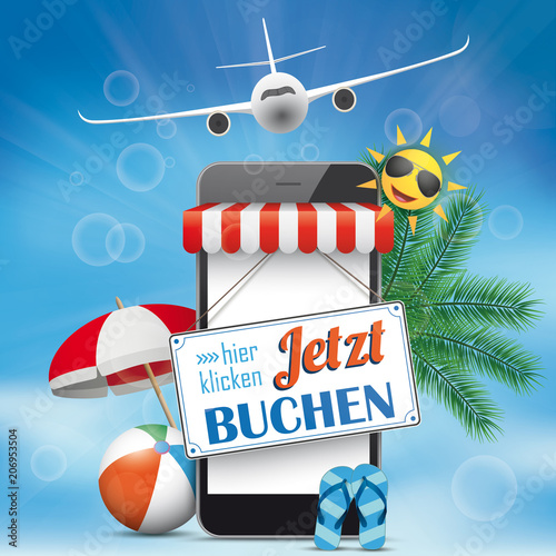 Blue Sky Smartphone Jetzt Buchen Plane Flip-Flops Sunshade