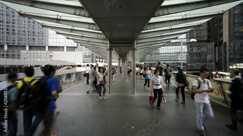 Wallpaper Mural People walking across an elevated walkway in Central, Hong Kong Island, Hong Kong, China, T/lapse Torontodigital.ca