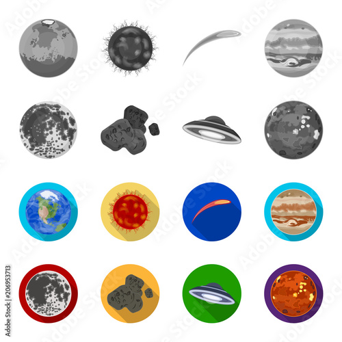 Moon, Venus of the planet of the solar system. Nil, a meteorite. Planets set collection icons in monochrome,flat style vector symbol stock illustration web.