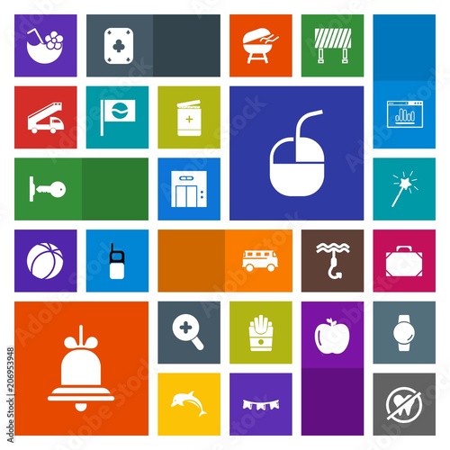 Modern, simple, colorful vector icon set with office, health, bus, door, food, modern, snack, fast, glass, zoom, notification, transport, bag, key, white, drink, alert, leather, alarm, internet icons
