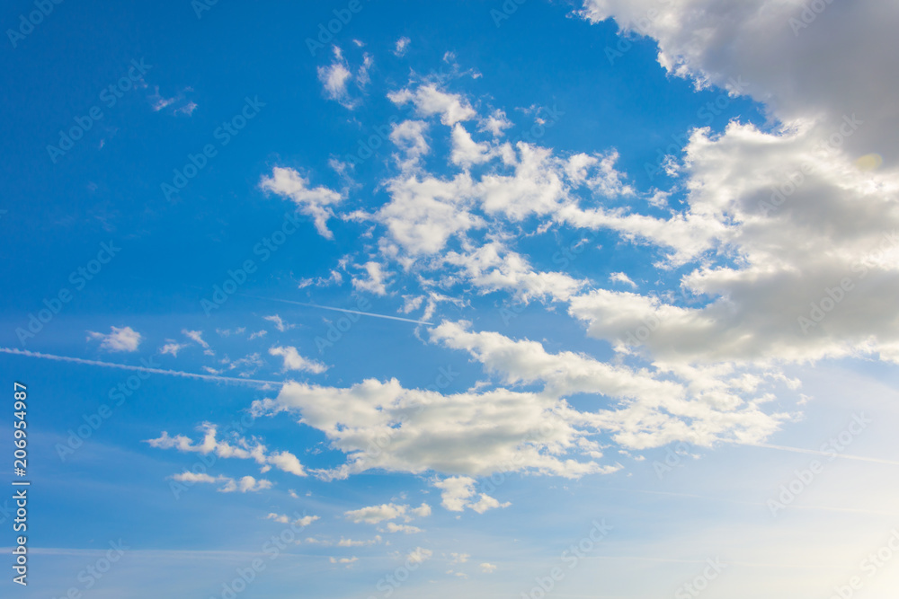 Blue sky with white summer cumulus clouds. Blue sky with white summer cumulus clouds.