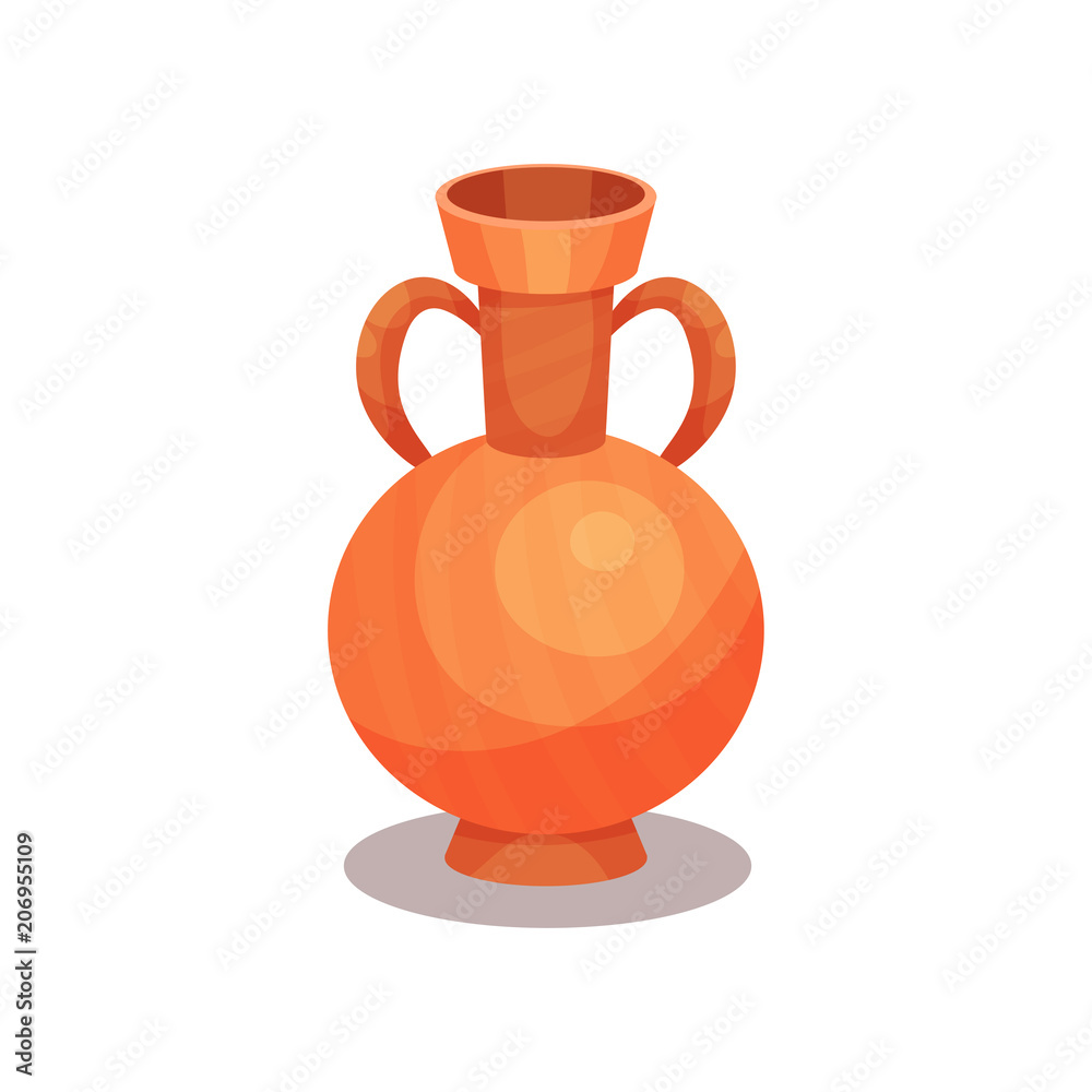 Flat vector icon of ancient amphora with two handles and narrow neck. Tall ceramic jug for wine. Old Greek or Roman vase