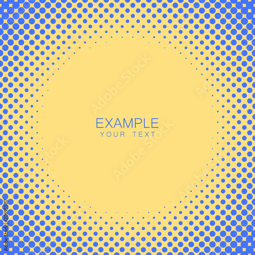 Circle frame halftone abstract background in blue and complement colors
