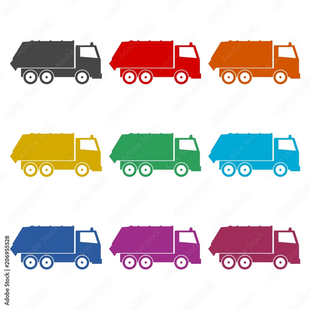 Recycle truck icon, Garbage Truck, color icons set