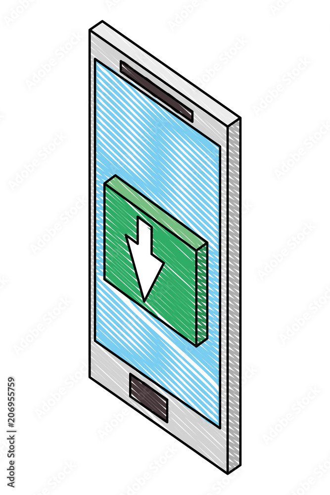 smartphone device with button of arrow down isometric icon vector illustration design