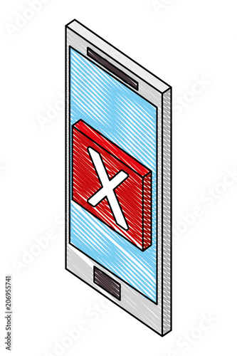 smartphone device with button disapprove isometric icon vector illustration design