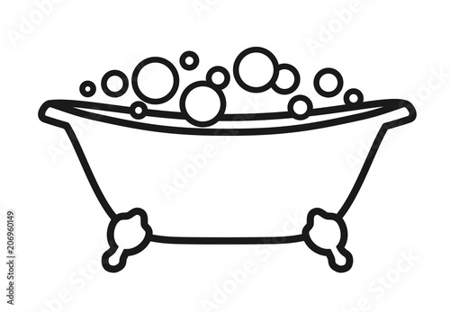 Isolated icon Bath tub with bubbles. Vector illustration on white background black and white