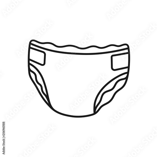 Isolated Baby Diaper icon black and white. Vector illustration on white background