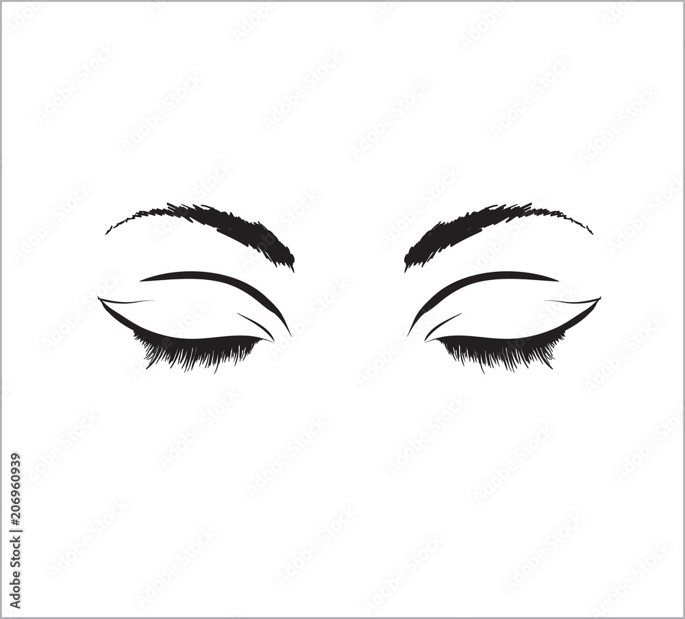 Hand-drawn woman's sexy makeup look with perfectly perfectly shaped eyebrows and extra full lashes. Perfect salon look. Eyelashes Hand-drawn woman's sexy makeup look with perfectly perfectly shaped eyebrows and extra full lashes. Perfect salon look. Eyelashes