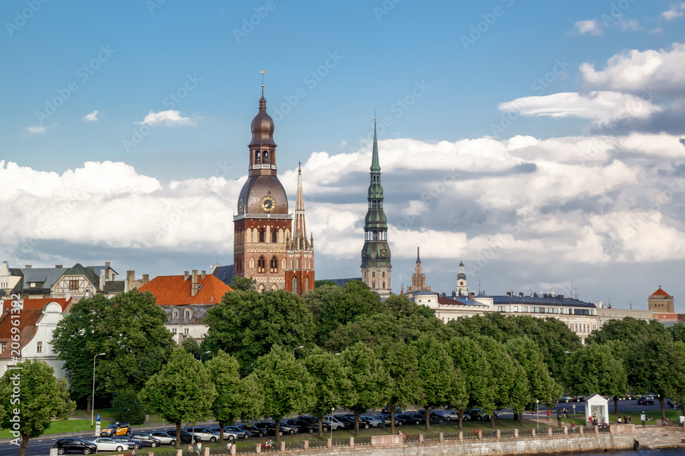 View of the old town in Riga with Castle of Latvian President in center