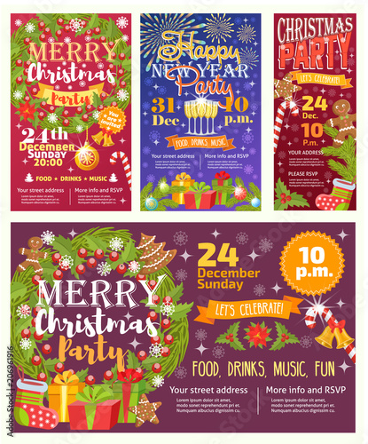 Christmas party invintation vector card background design template for noel X...
