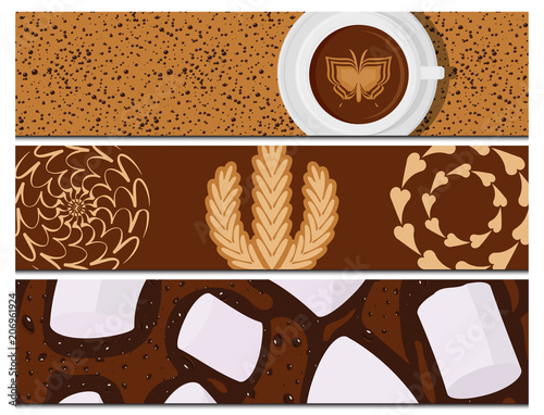 Different types of coffee cards chocolate cocoa cups top view perfect for men...