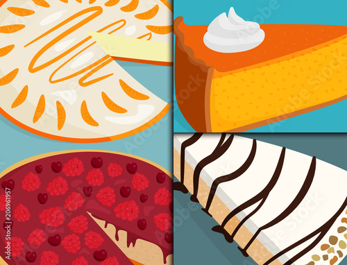 Homemade organic pie dessert cards vector illustration fresh golden rustic go...