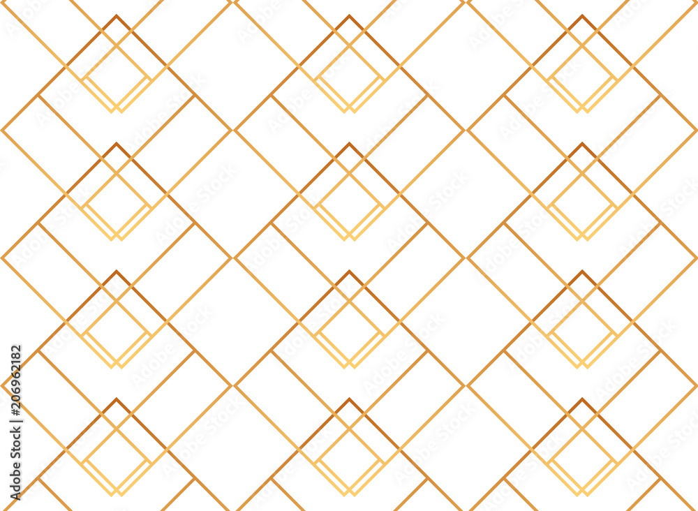 Fototapeta premium Seamless golden lines, geometric modern pattern. Background with rhombus