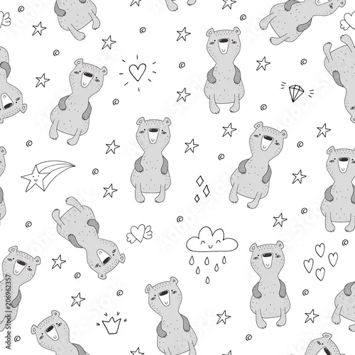 Tapety Ładny wzór z zabawnym misiem. ilustracji wektorowych