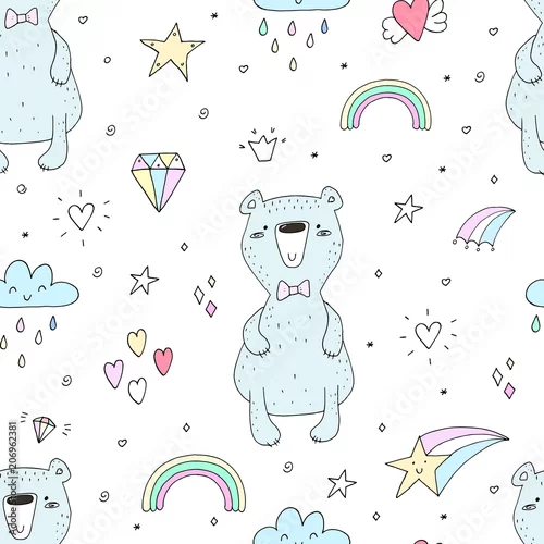 Tapety Ładny wzór z zabawnym misiem. ilustracji wektorowych