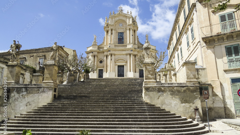The baroque Saint John's church of Modica in the province of Ragusa in Sicily in Italy