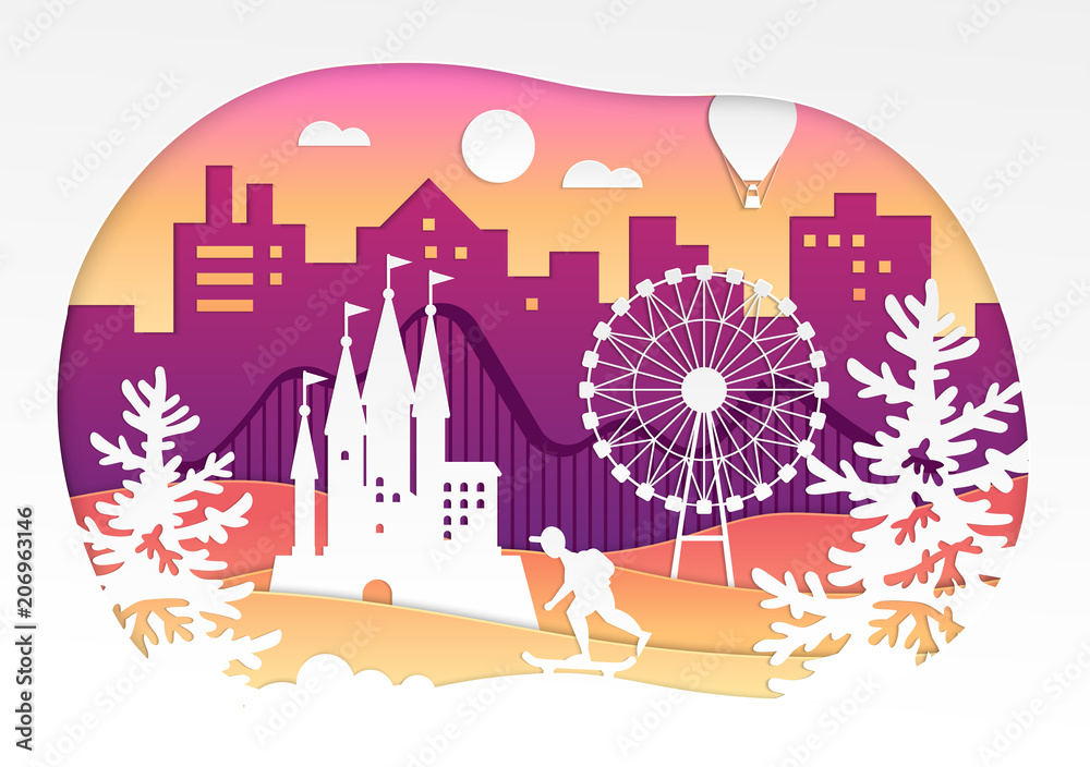 Theme park - vector paper cut illustration