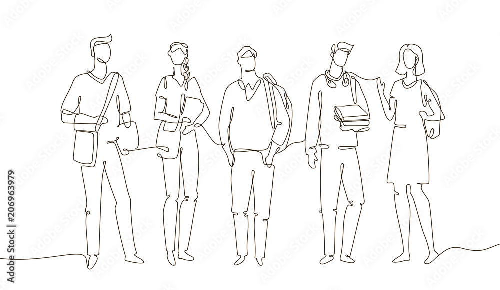 Students - one line design style illustration Students - one line design style illustration