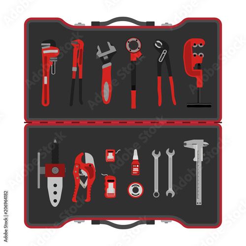 Vector illustration. Tool box for plumbing work.
