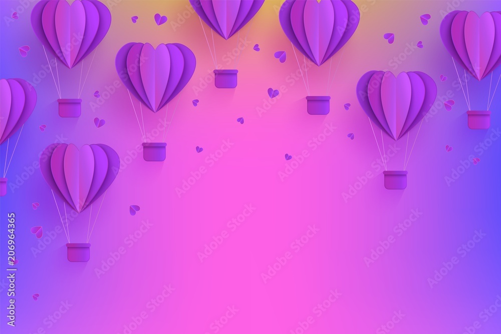 Background template with papercut purple air balloons. Modern origami ...