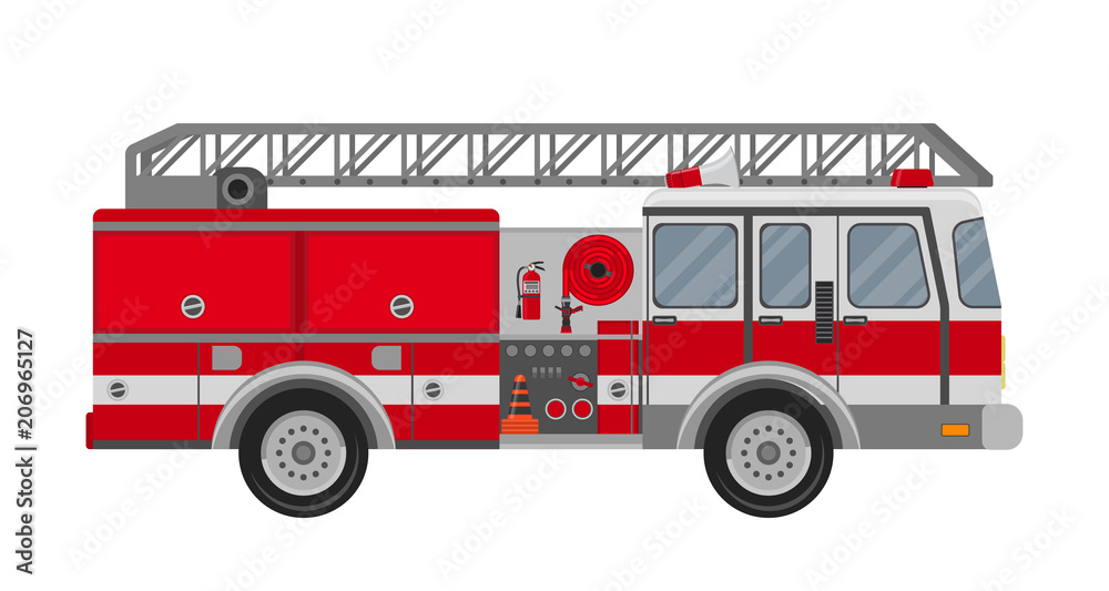 Fire truck on a white background. Stock Vector | Adobe Stock