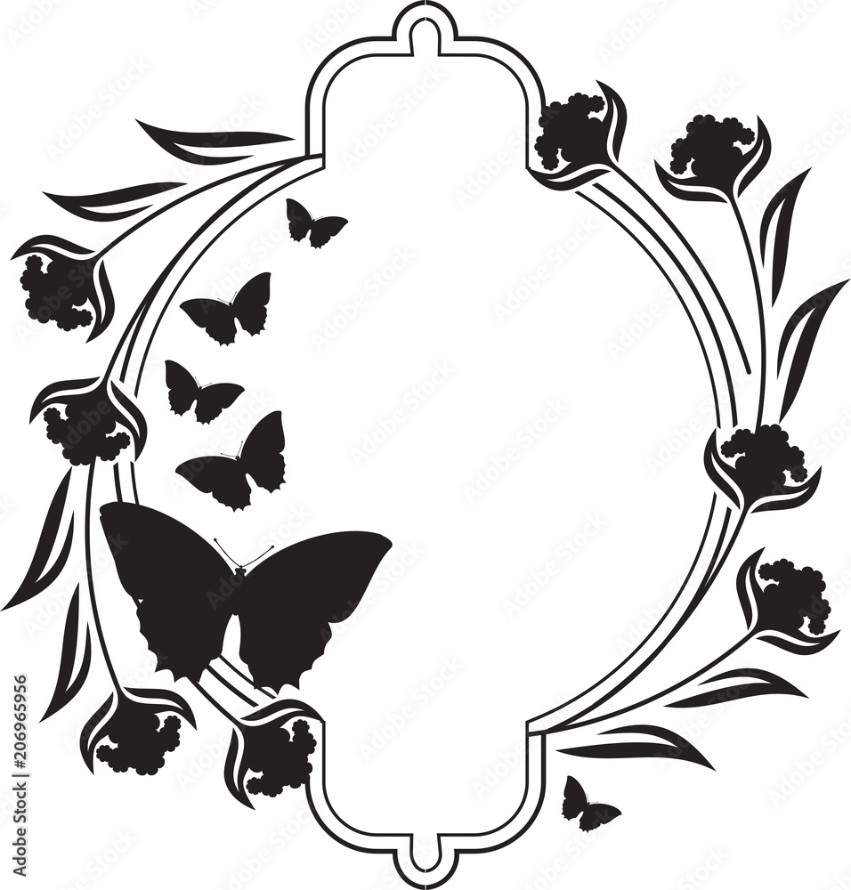 Obraz premium Fllower frame with butterflies silhouettes