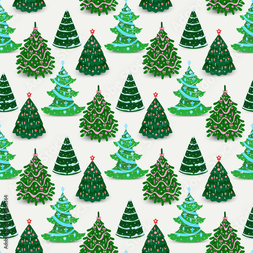 Christmas tree vector ornament star xmas gift seamless pattern design holiday...