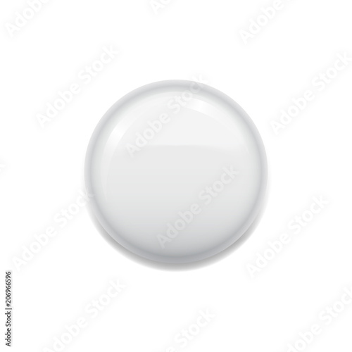 Close-up of blank round white badge isolated on white. 