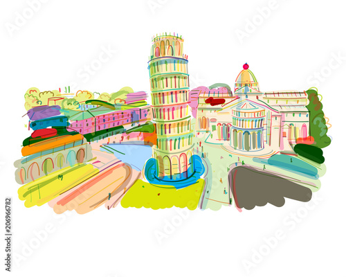 Leaning tower of Pisa, Italy. Sketch for your design