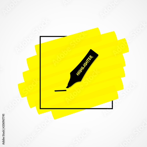 Highlighter permanent pen realistic hand drawn icon Yellow sketchy highlight marker solid stripes in stylish black frame hand drawings. Vector illustration for text memo design or school style notes.