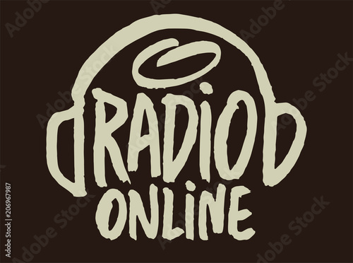 Radio online handwritten lettering vintage label, badge, logo. Vector illustration.