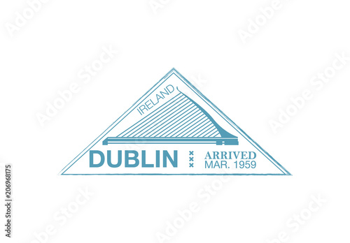 Dublin arrival ink stamp on passport. International immigration sign, airport travel symbol vector illustration.