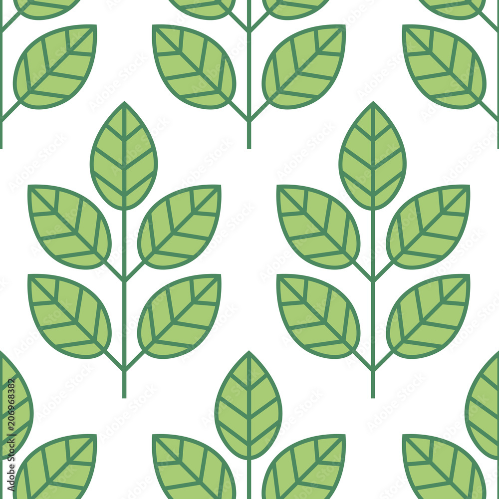 Green foliage seamless pattern. Floral background with branches and leaves. Vector illustration. 