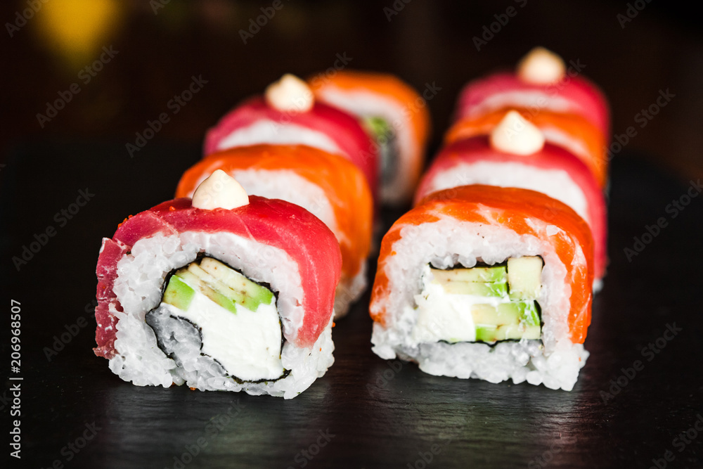 dishes of Japanese cuisine rolls with fish dishes of Japanese cuisine rolls with fish