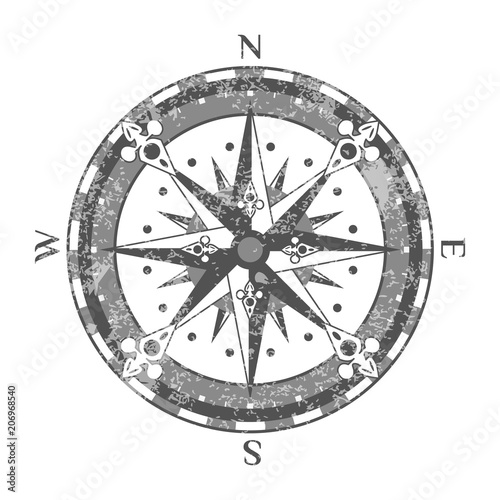 Ancient compass rose isolated on white background icon. Nautical navigation and cartography symbol vector illustration.