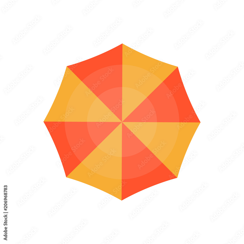 Top view beach umbrella isolated icon. Family beach vacation accessories, summer time vector illustration. Top view beach umbrella isolated icon. Family beach vacation accessories, summer time vector illustration.