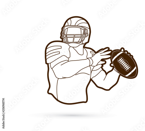 American football player, Sportsman action, sport concept outline graphic vector.